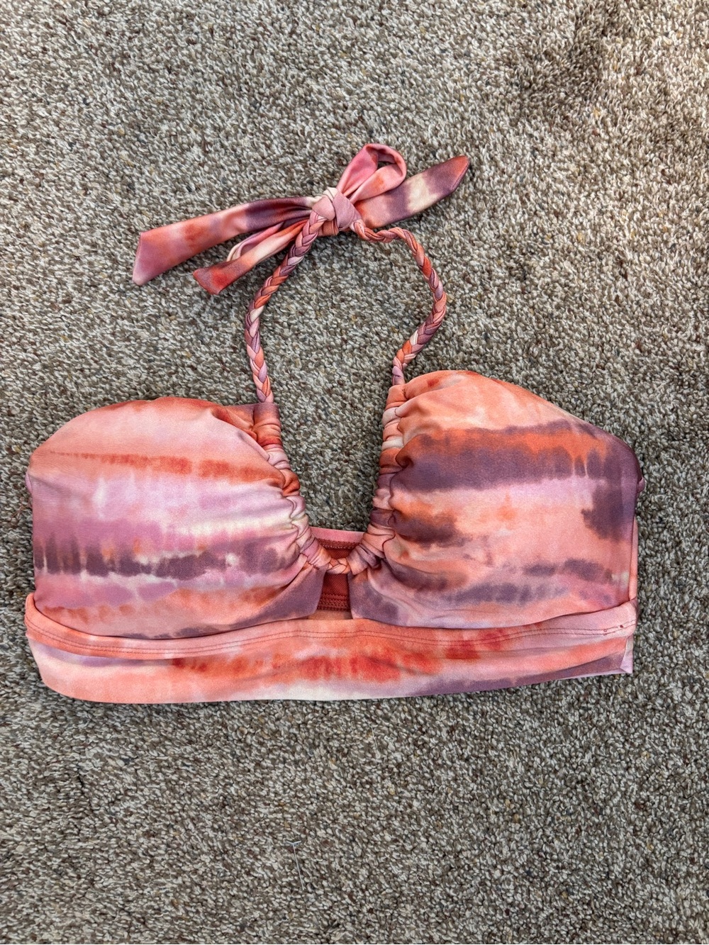 Tie-Dye Halter Bikini Top in Coral and Purple
